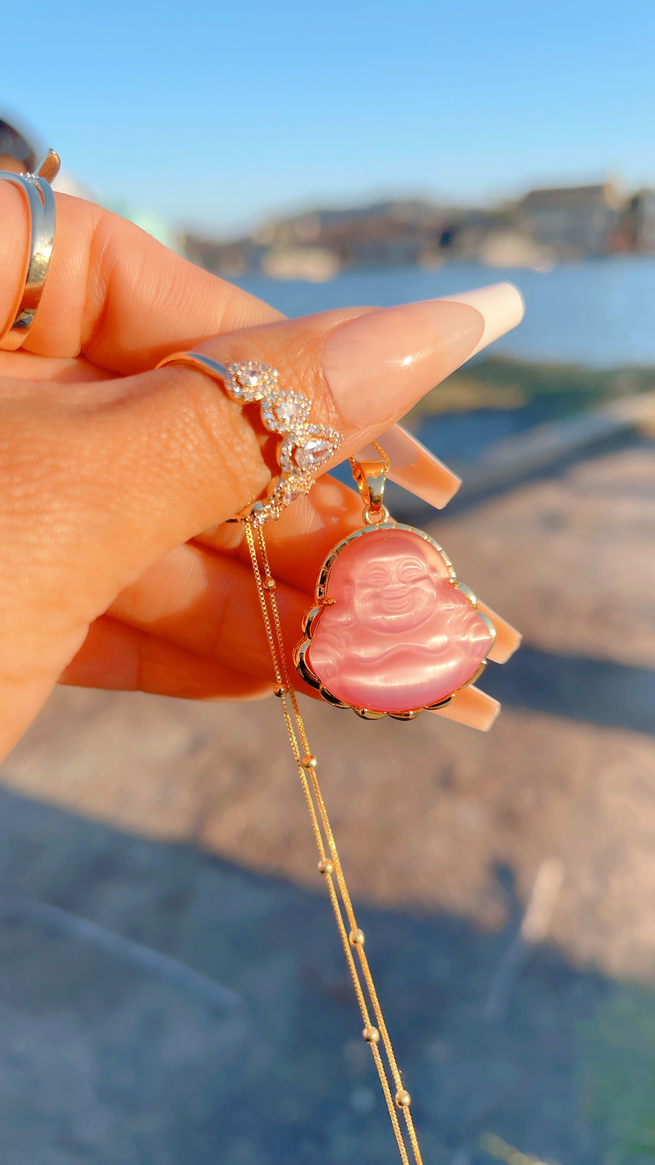 Pink Quartz Buddha Necklace