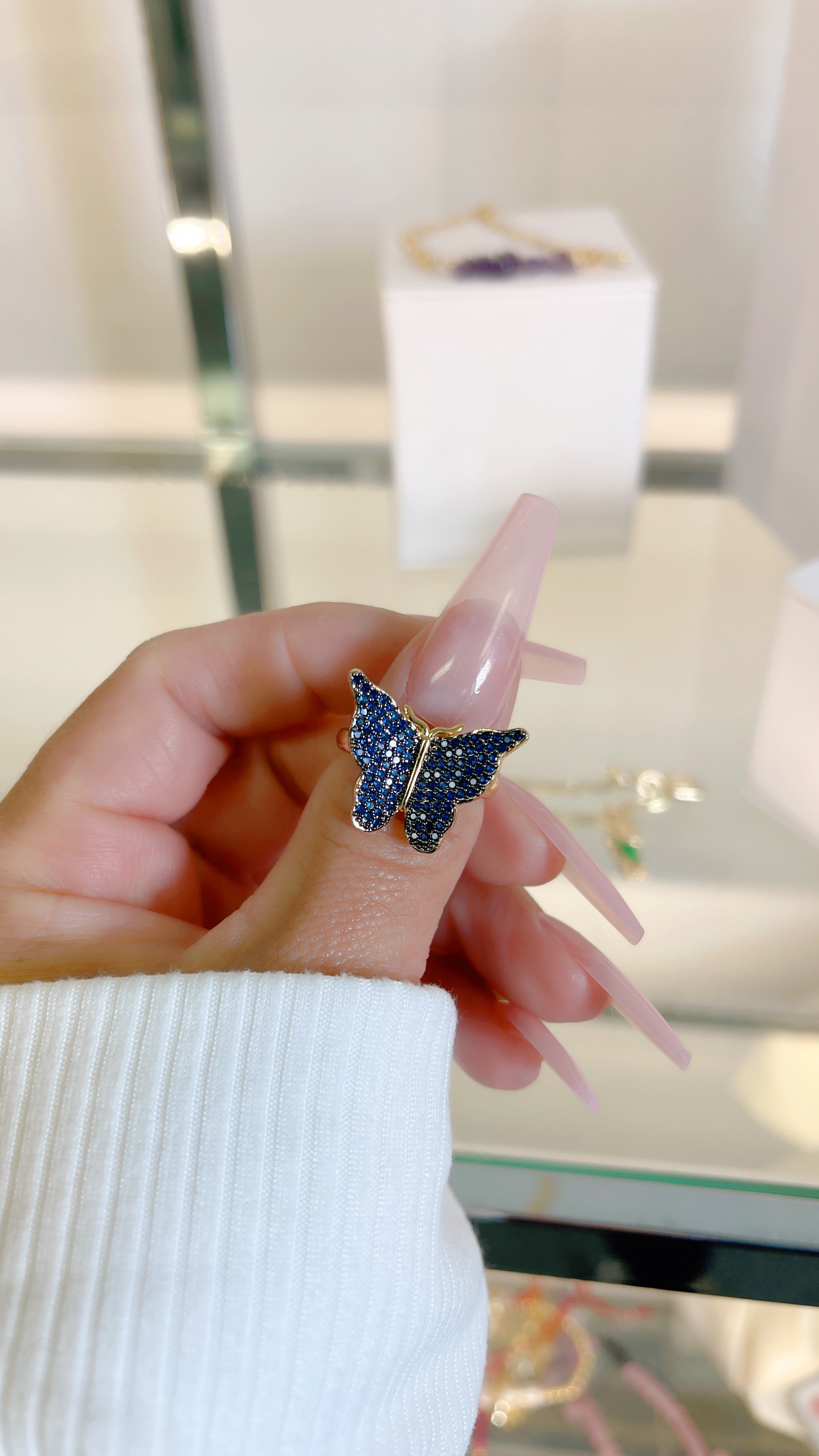 Deep Blue Paved Butterfly Ring