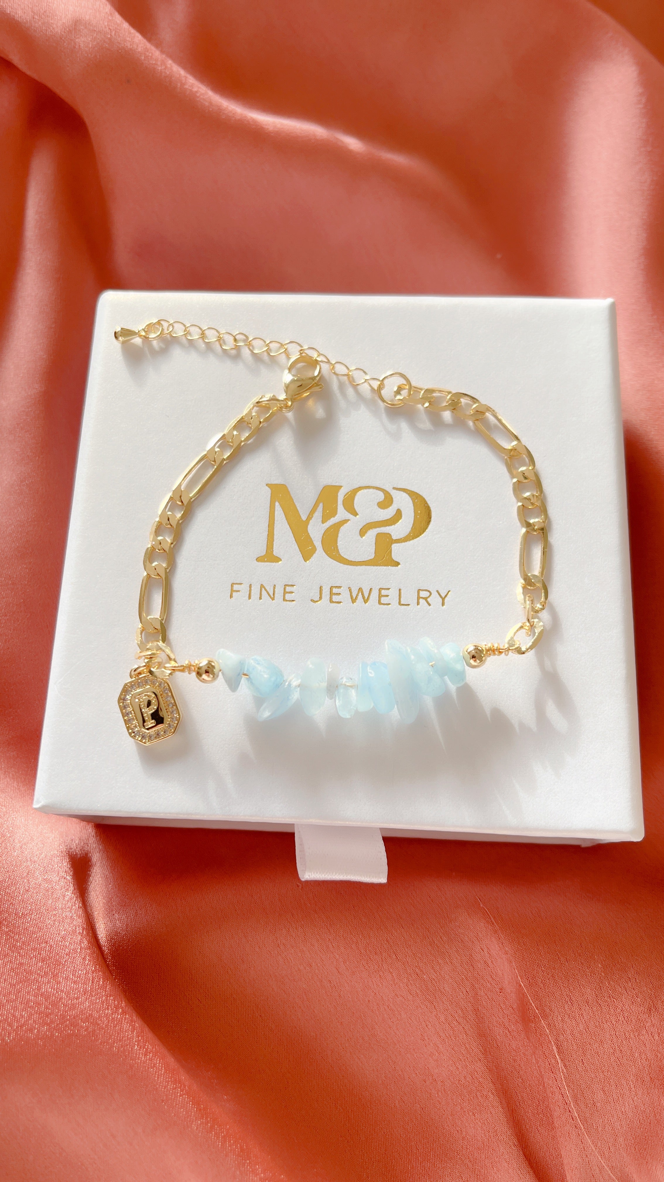 Initial Aquamarine Bracelet Set (2 pcs)