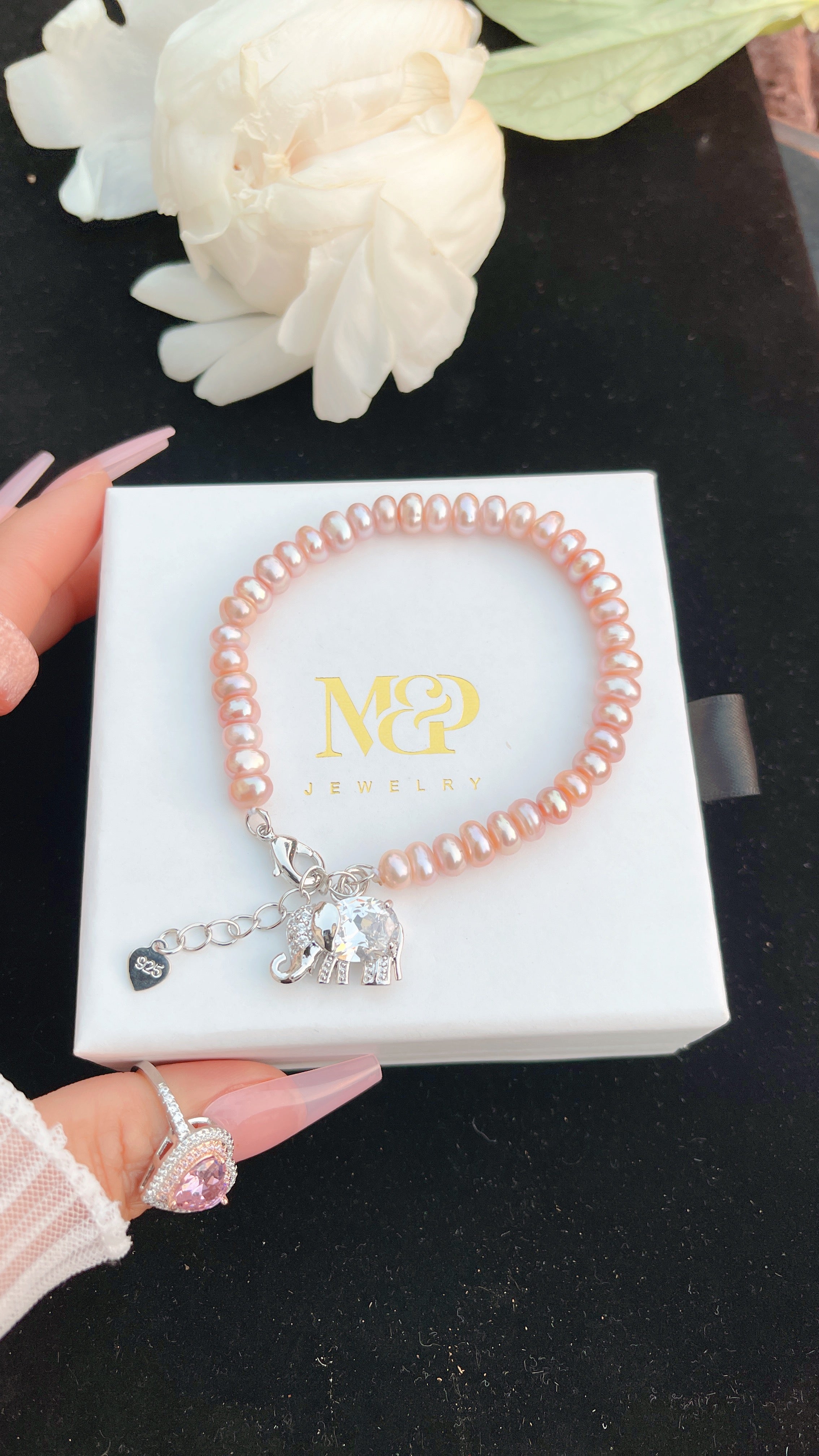 Pulsera Elefante de la Suerte con Perlas