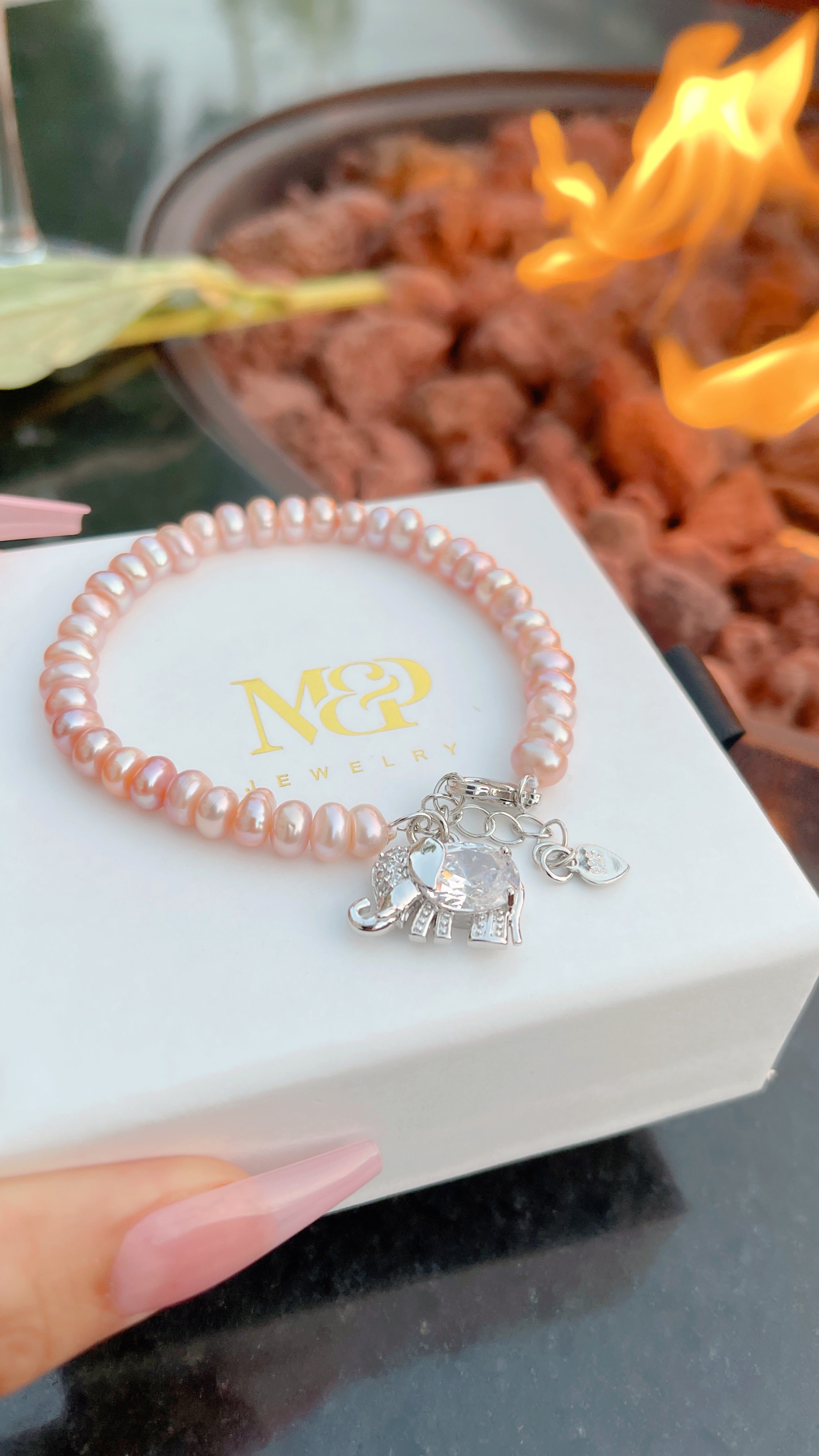 Pulsera Elefante de la Suerte con Perlas