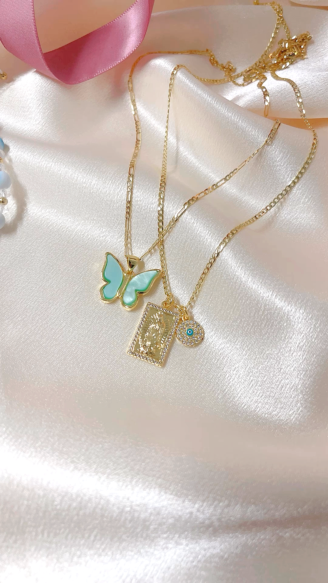 Turquoise Virgin Mary Necklace Set