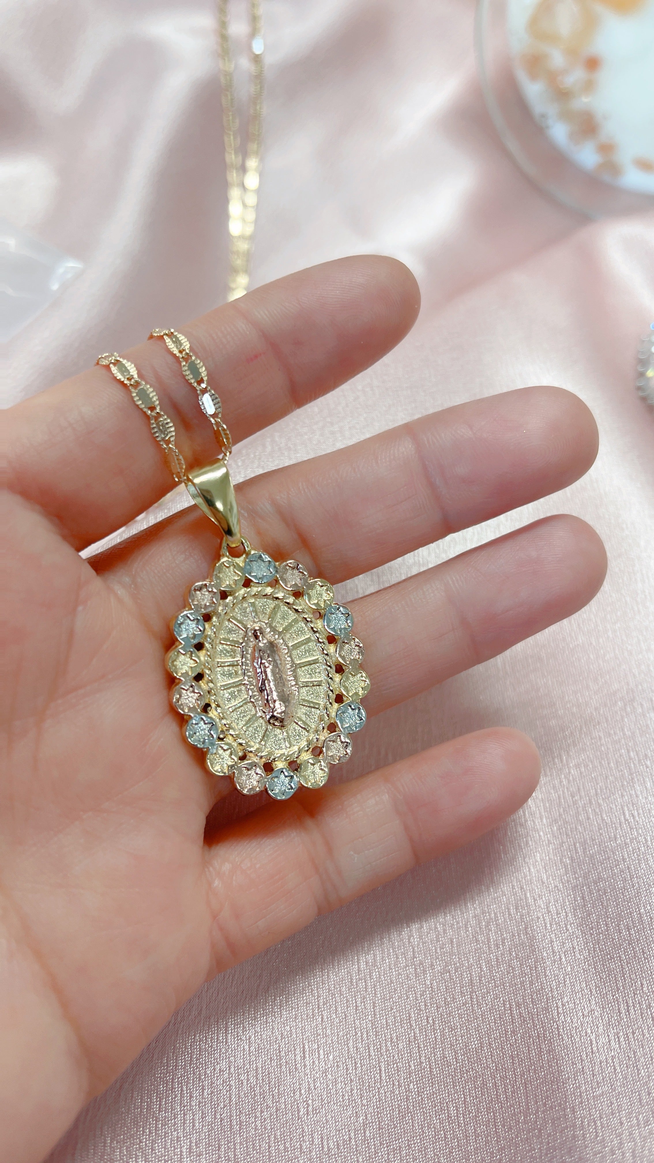 Tri Gold Virgen de Guadalupe Necklace