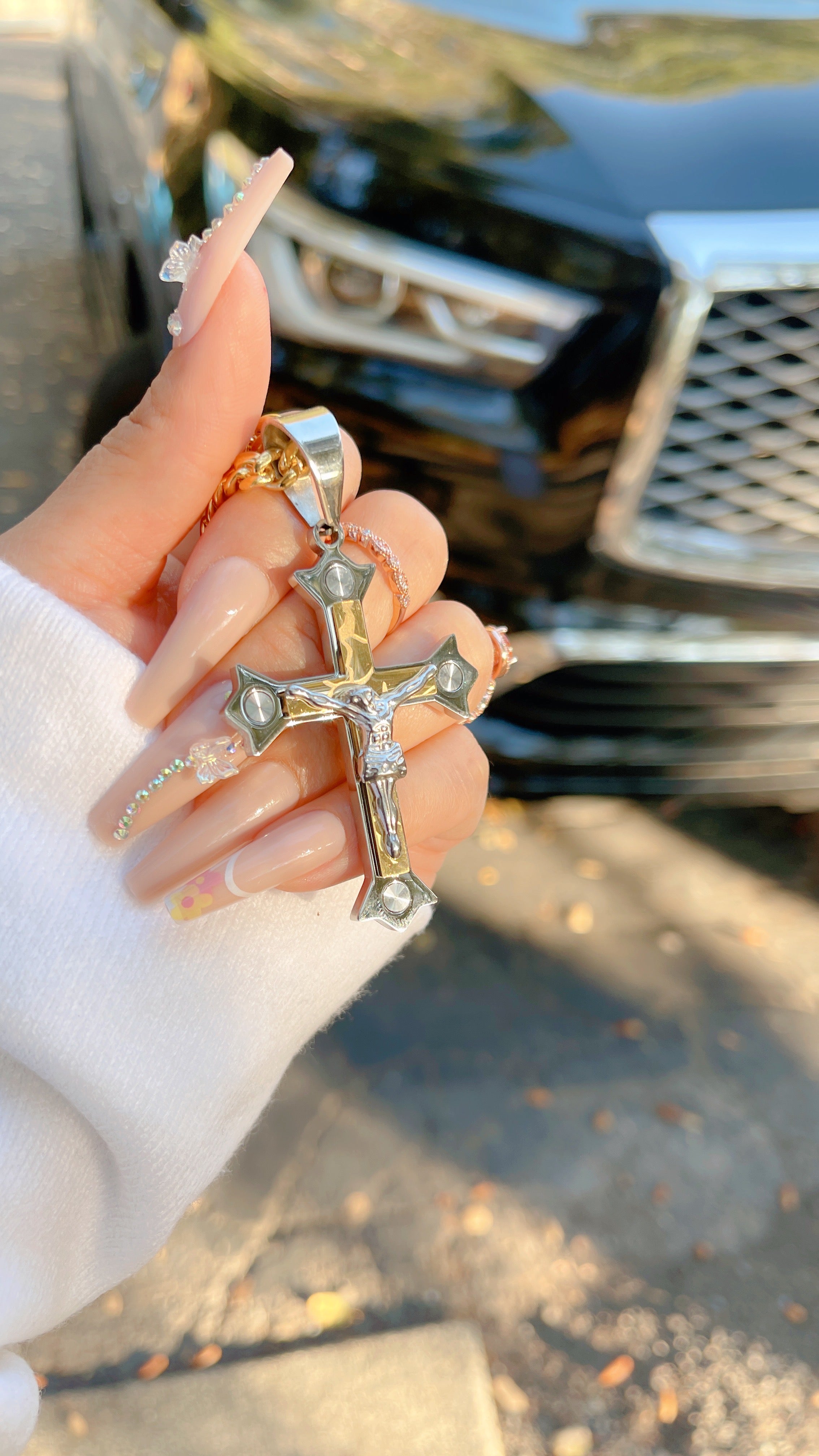 Gold Lightening Crucifix Necklace