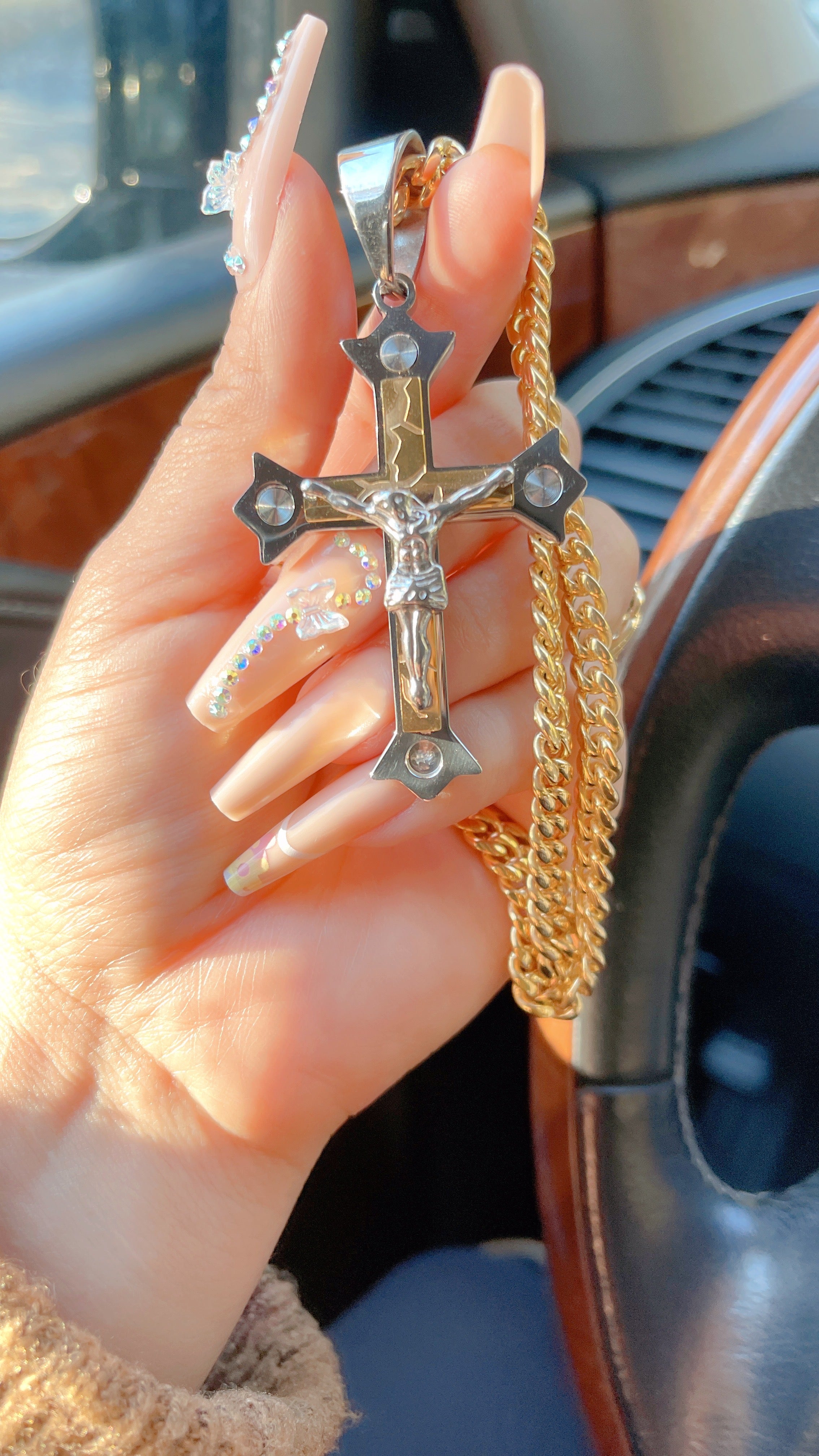 Gold Lightening Crucifix Necklace