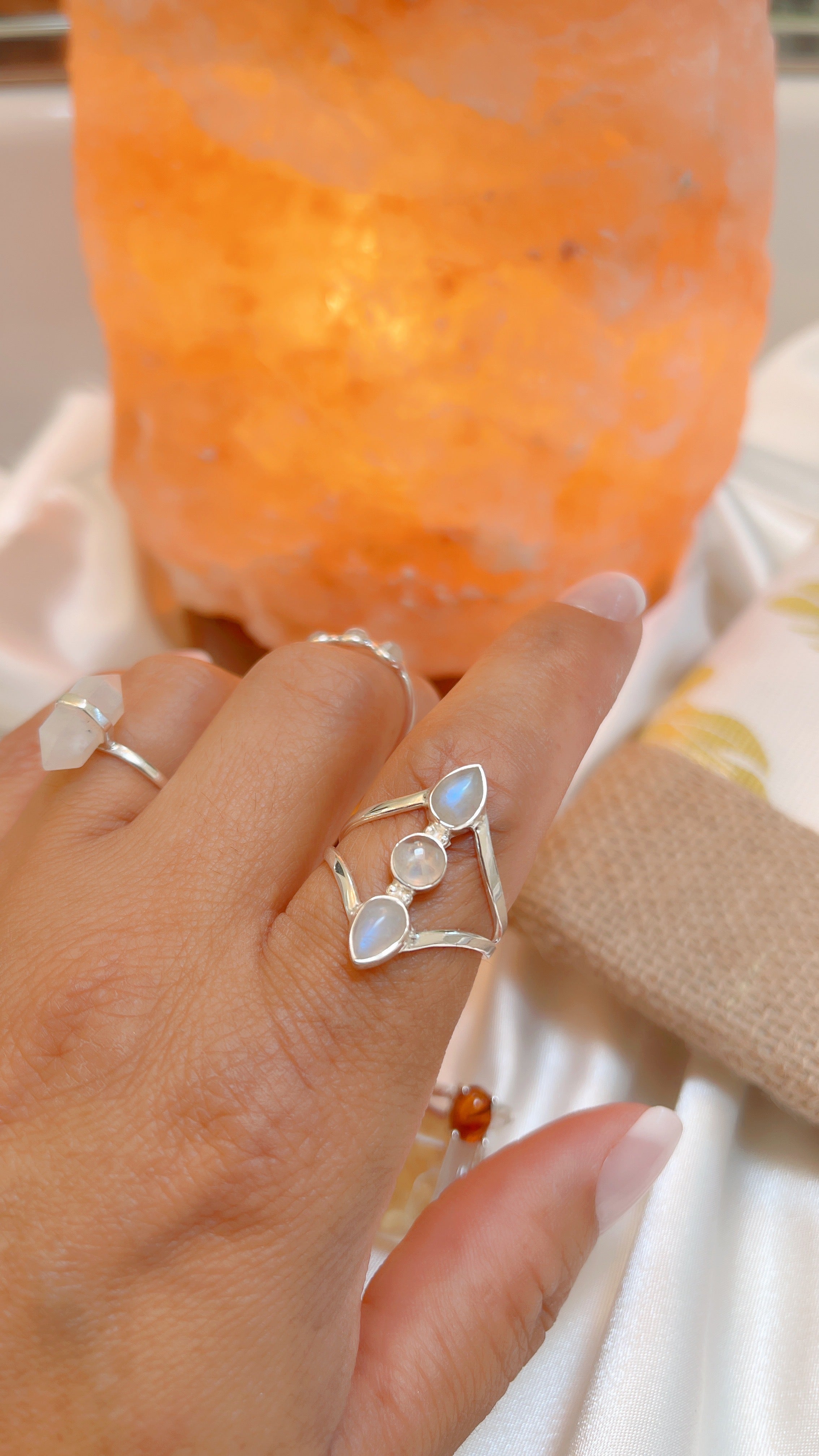 Moon Stone Trio Ring