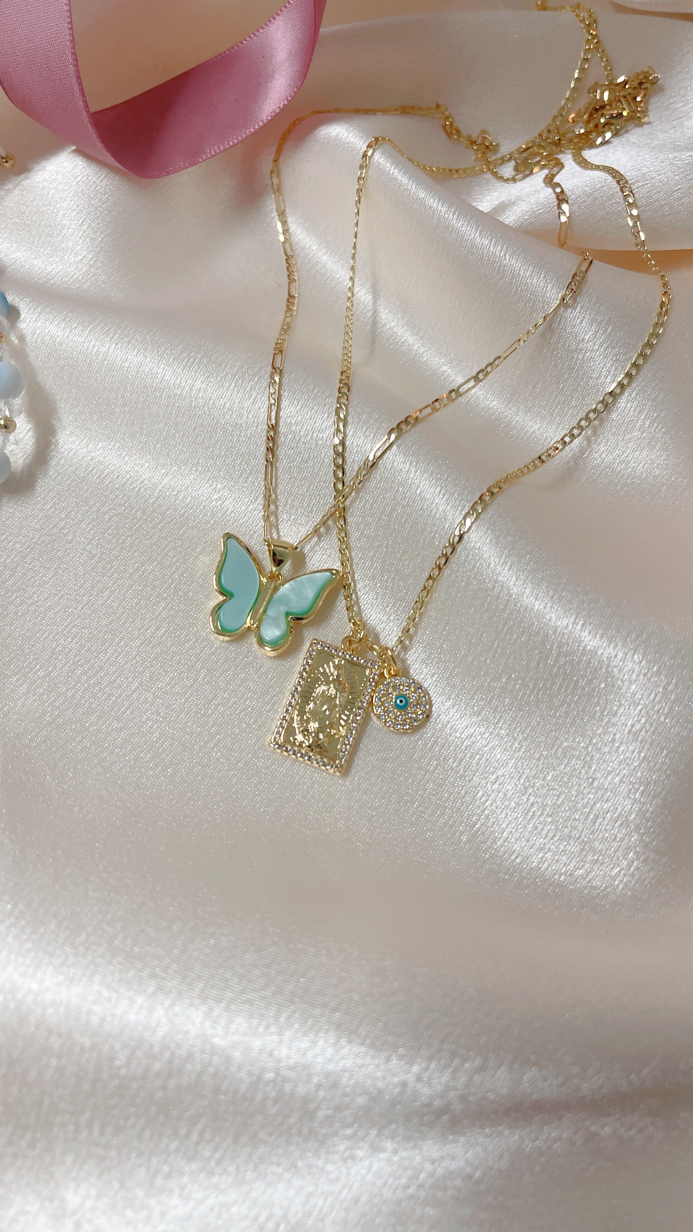 Turquoise Virgin Mary Necklace Set