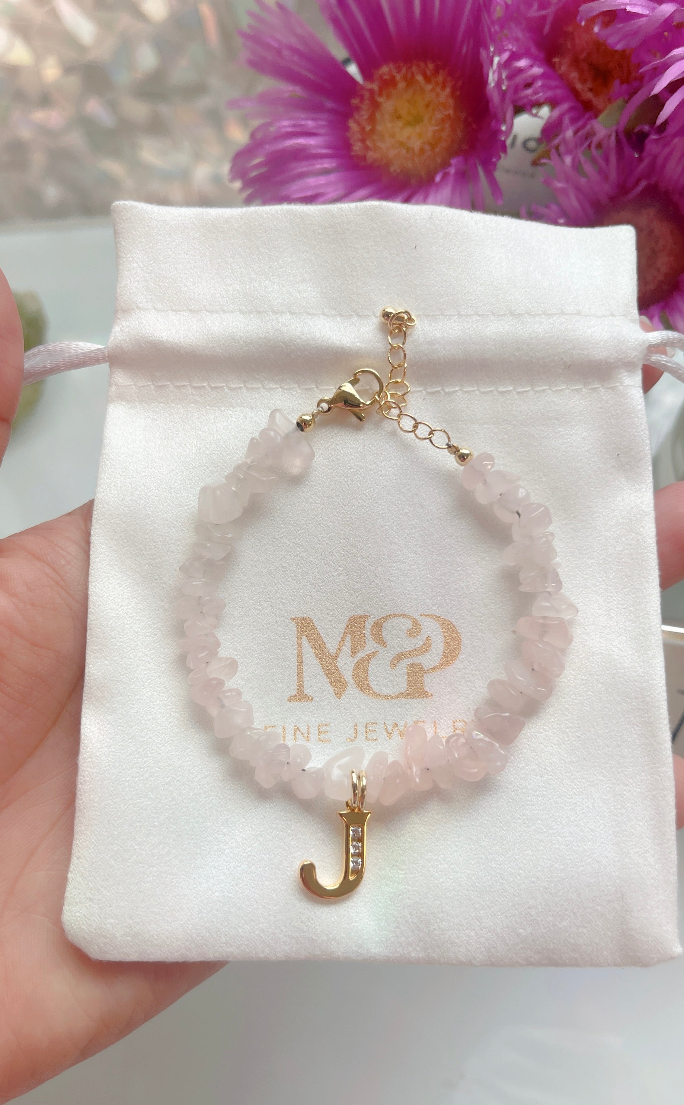 Initial Rose Quartz Classic Bracelet