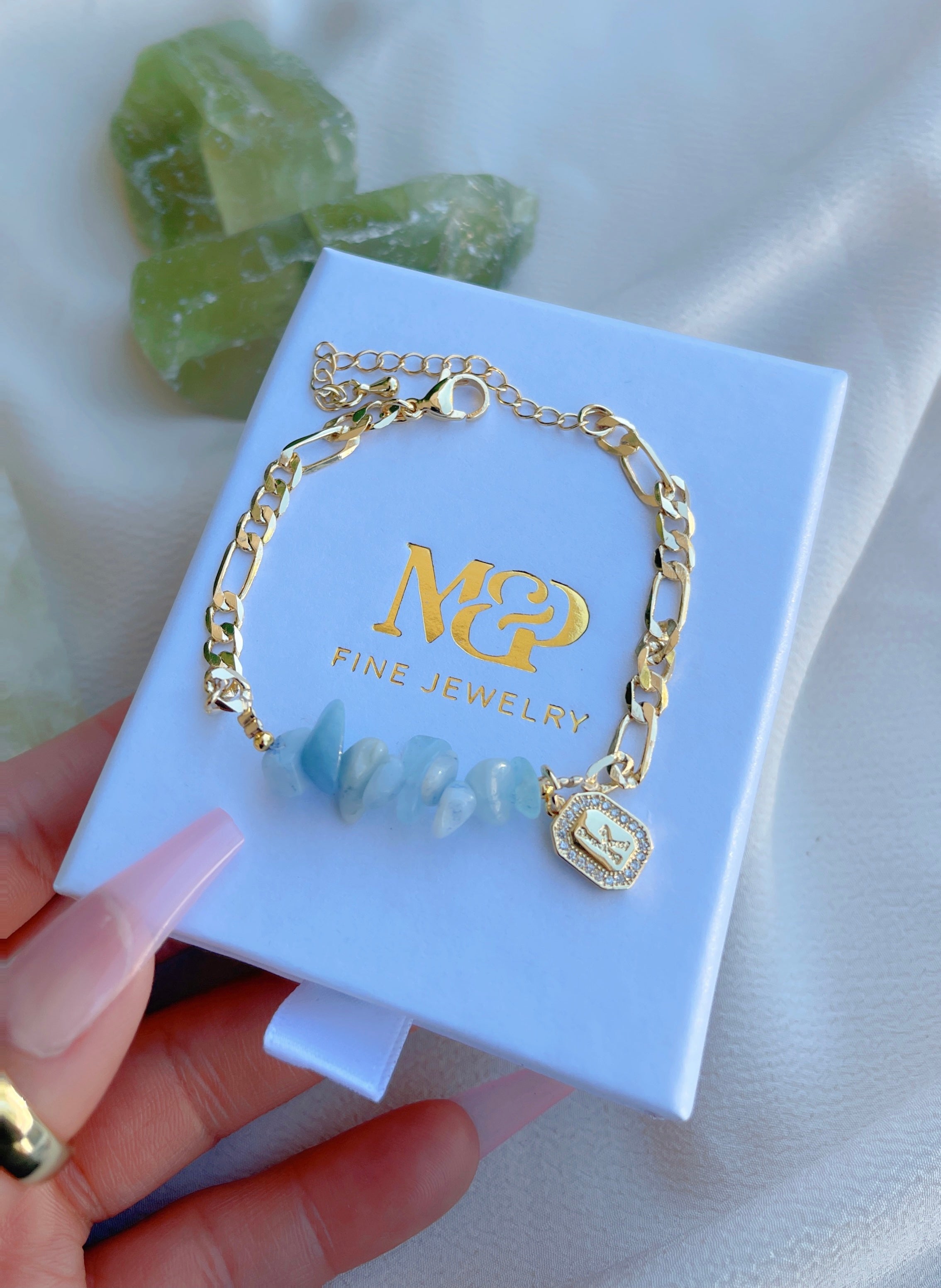 Aquamarine Initial Bracelet