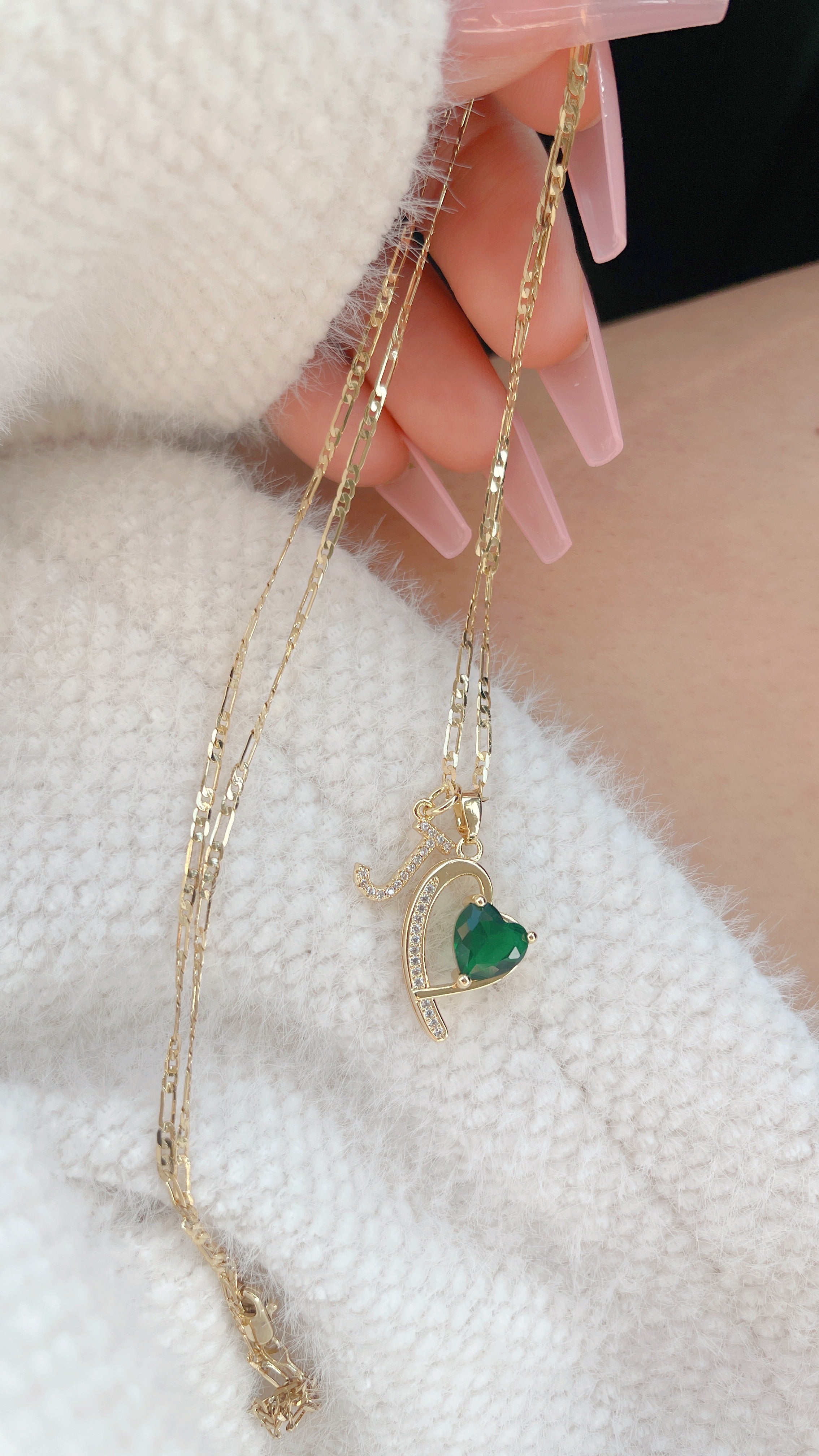 Emerald Initial Heart Necklace