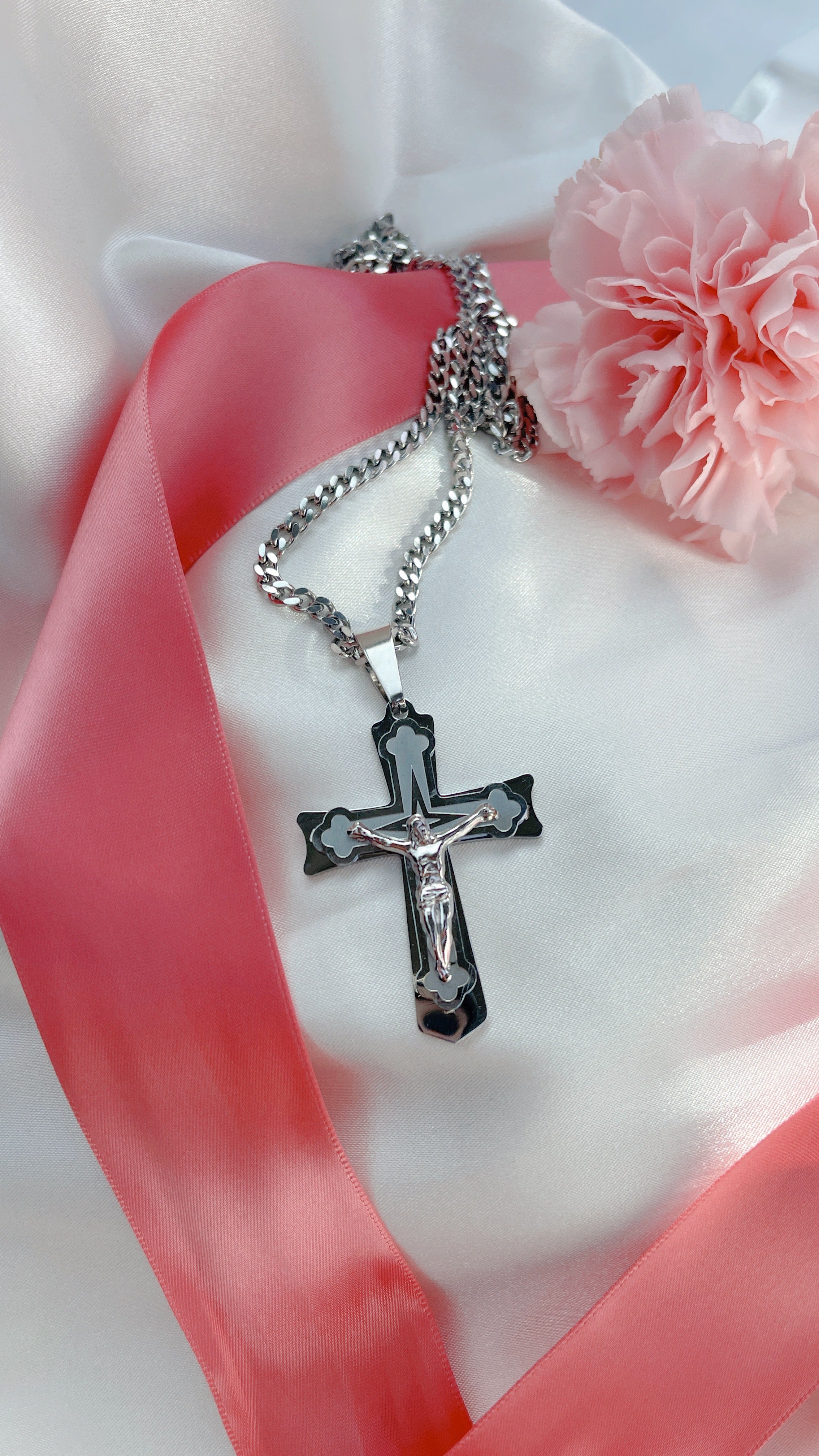 Silver Jesus Cross Necklace