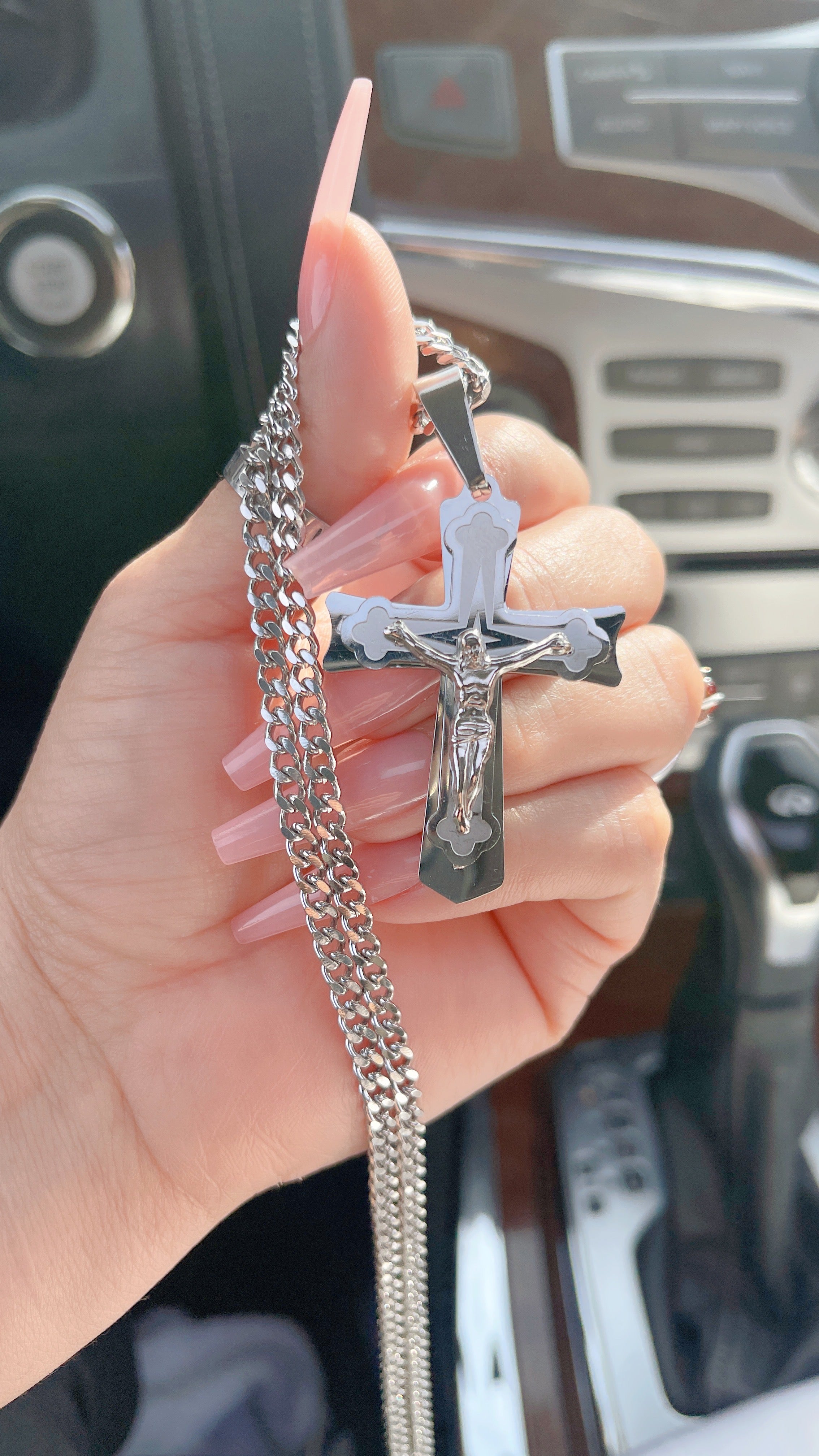 Silver Jesus Cross Necklace