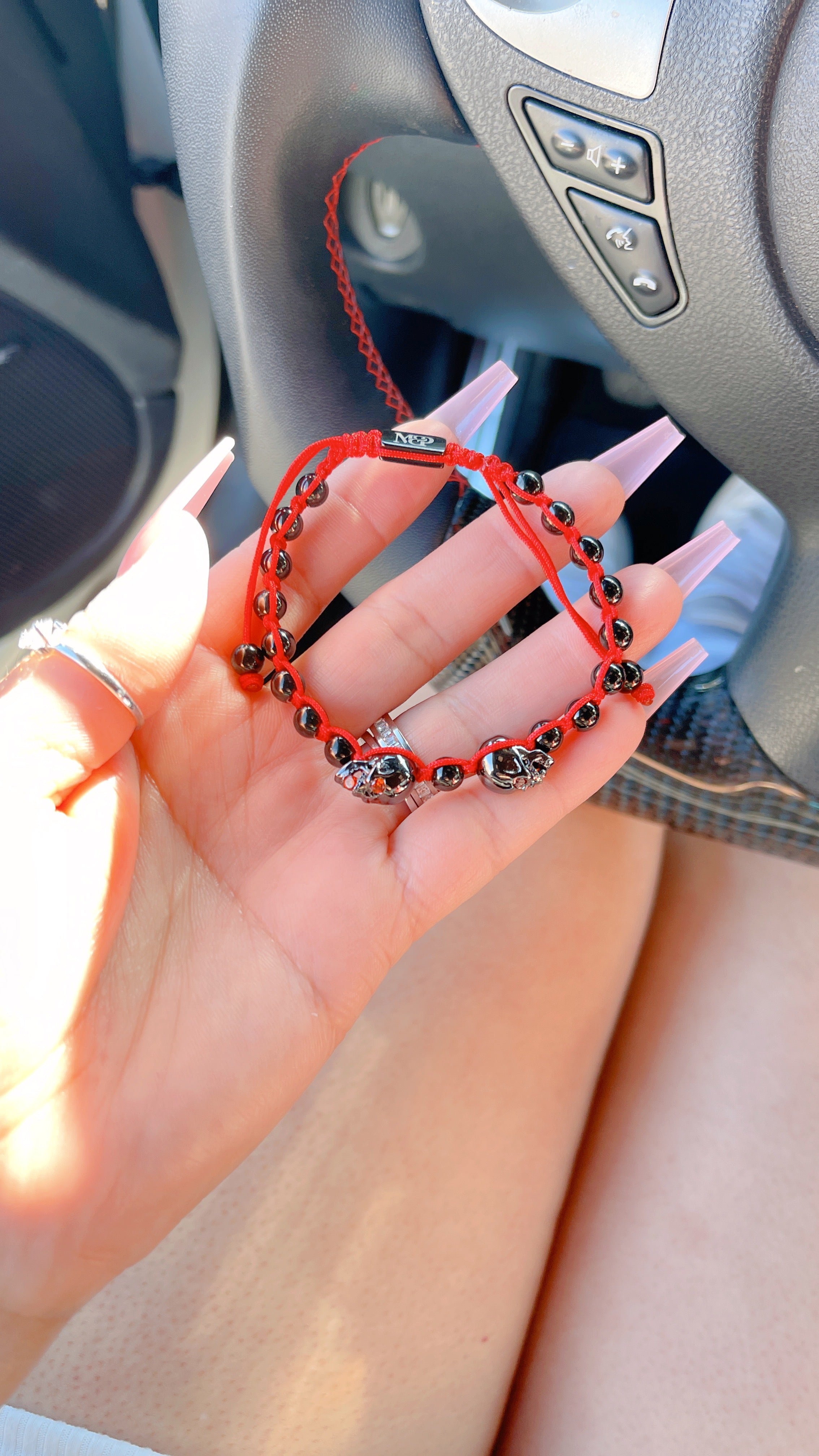 Pulsera Doble Calavera Roja 